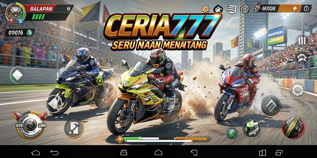 Screenshot gameplay CERIA777 yang menunjukkan kecepatan dan keseruan balapan motor.
