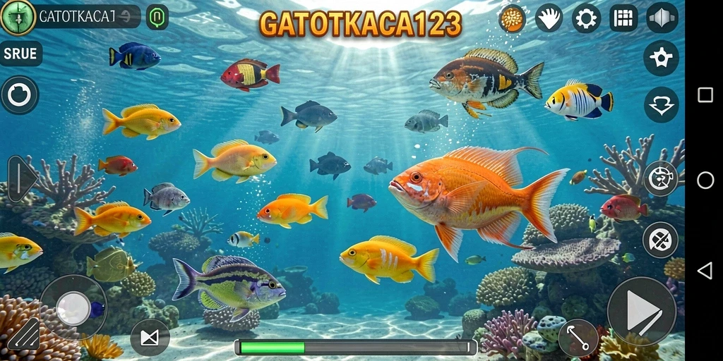 Tampilan gameplay GATOTKACA123 saat menangkap ikan.