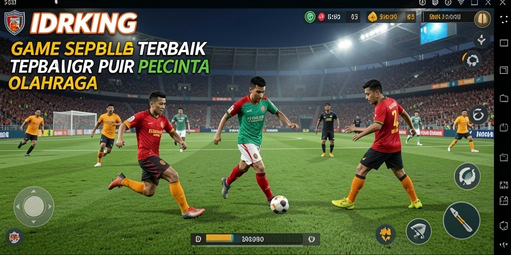 Tampilan utama gameplay IDRKING yang menampilkan aksi sepak bola mendebarkan.