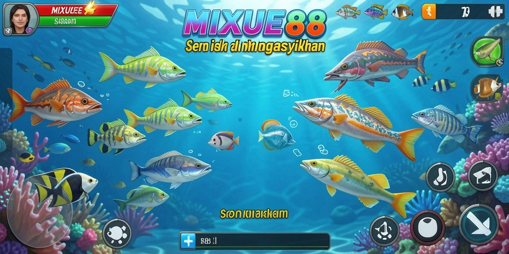 Screenshot utama MIXUE88 menunjukkan aksi menembak ikan yang seru.