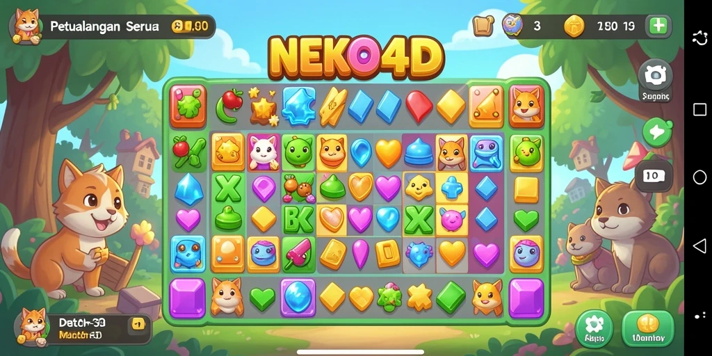 Tampilan gameplay seru di NEKO4D dengan kombinasi objek Match-3.