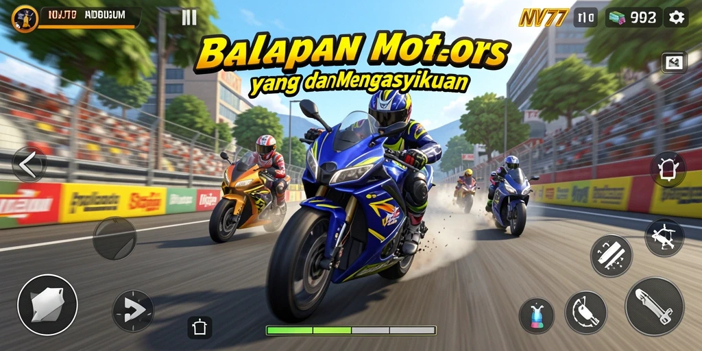 Tampilan gameplay NV77 yang menegangkan di sirkuit balap.
