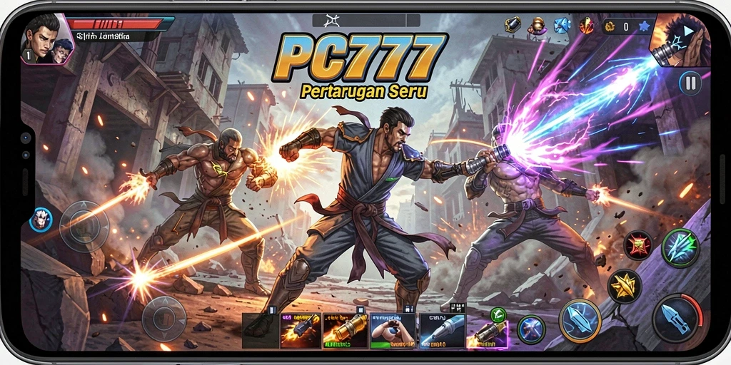 Screenshot gameplay PC777 yang menunjukkan aksi pertarungan intens.
