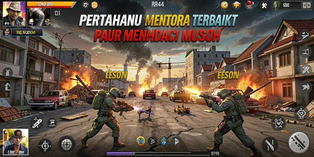Screenshot RR44 menampilkan aksi menara yang mempertahankan wilayah dari serangan musuh.