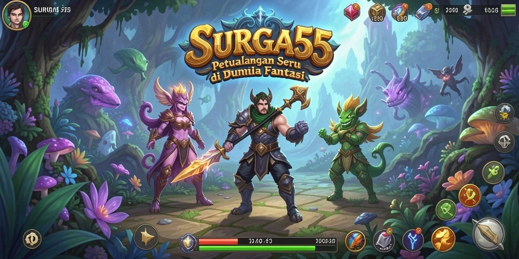 Tampilan gameplay menarik dari SURGA55 saat berpetualang di dunia fantasi.